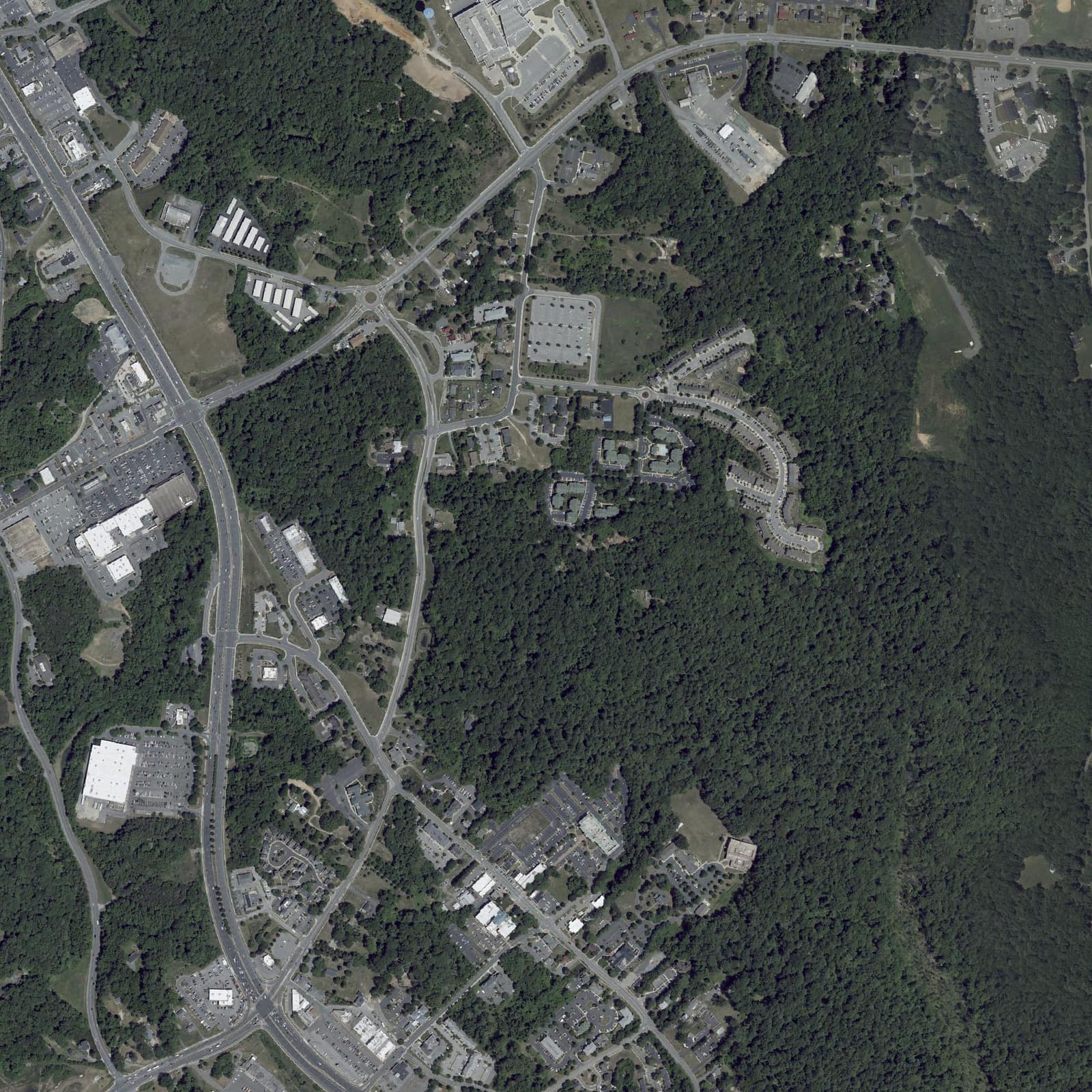 Aerial view of the neighborhood around Prince Frederick Senior Apartments